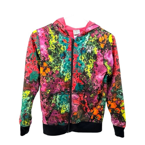 Nike | Girl’s‎ L Large Splatter Print Hoodie Zip Multicolor Youth Pink Athletic - Picture 1 of 16